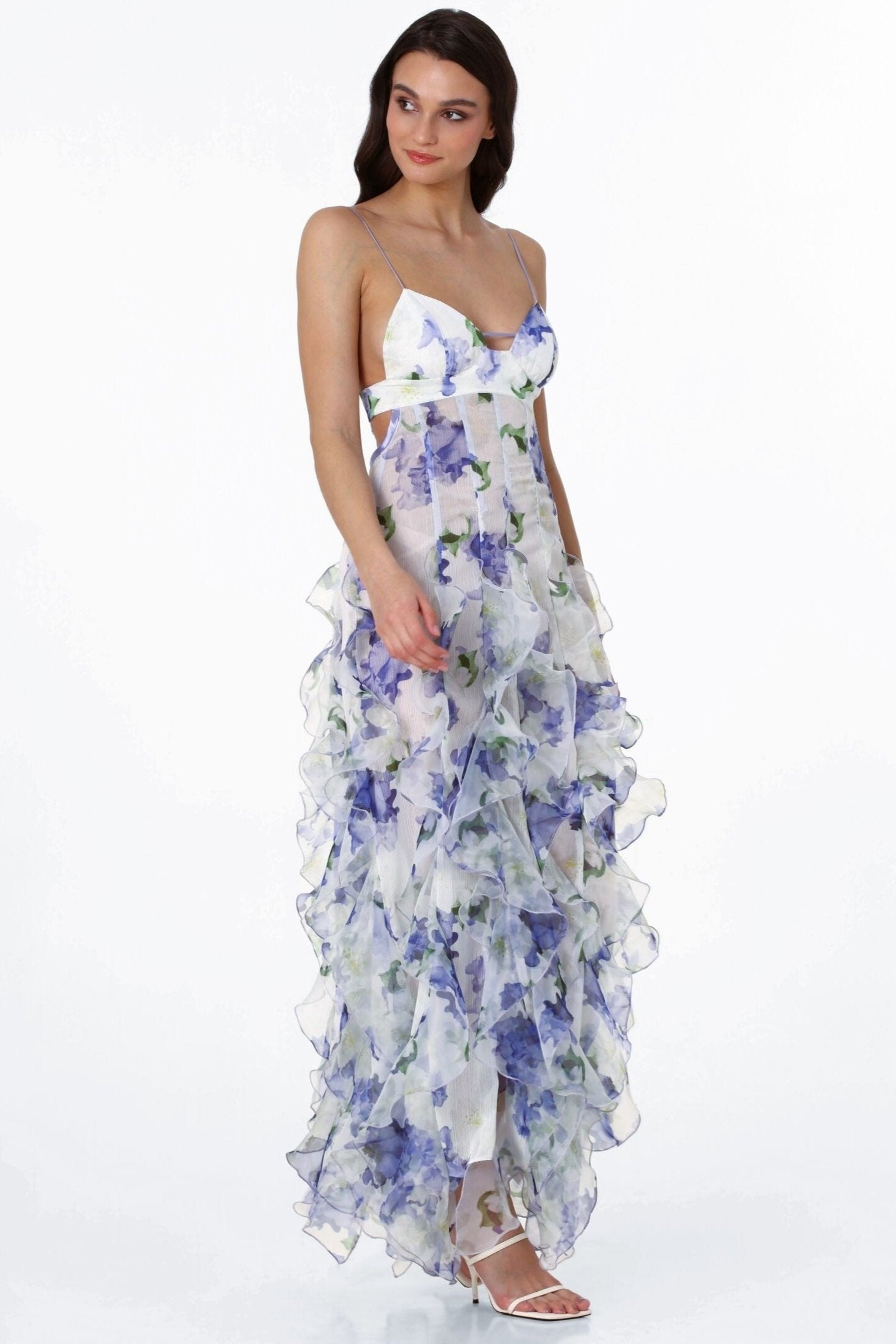 Iris Flower Maxi Dress - Soft Blu