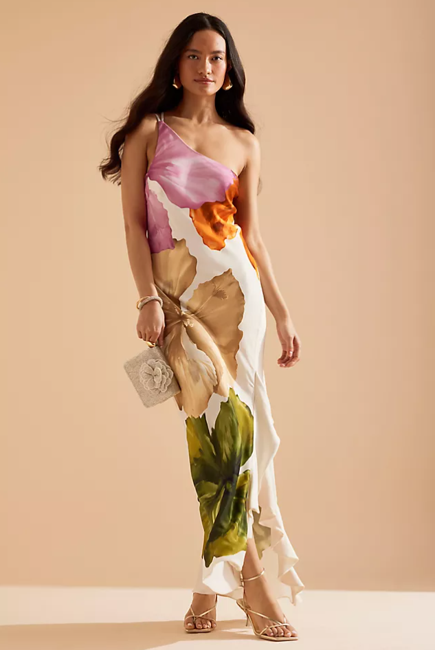 Lucinda One-Shoulder Maxi Slip Dress - Botanical