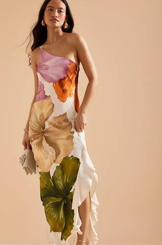 Lucinda One-Shoulder Maxi Slip Dress - Botanical