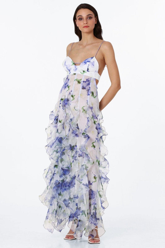 Iris Flower Maxi Dress - Soft Blu