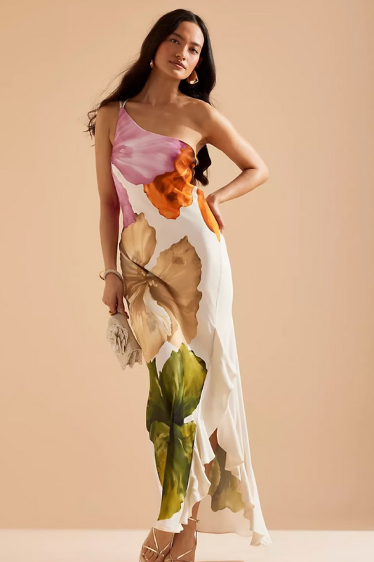 Lucinda One-Shoulder Maxi Slip Dress - Botanical