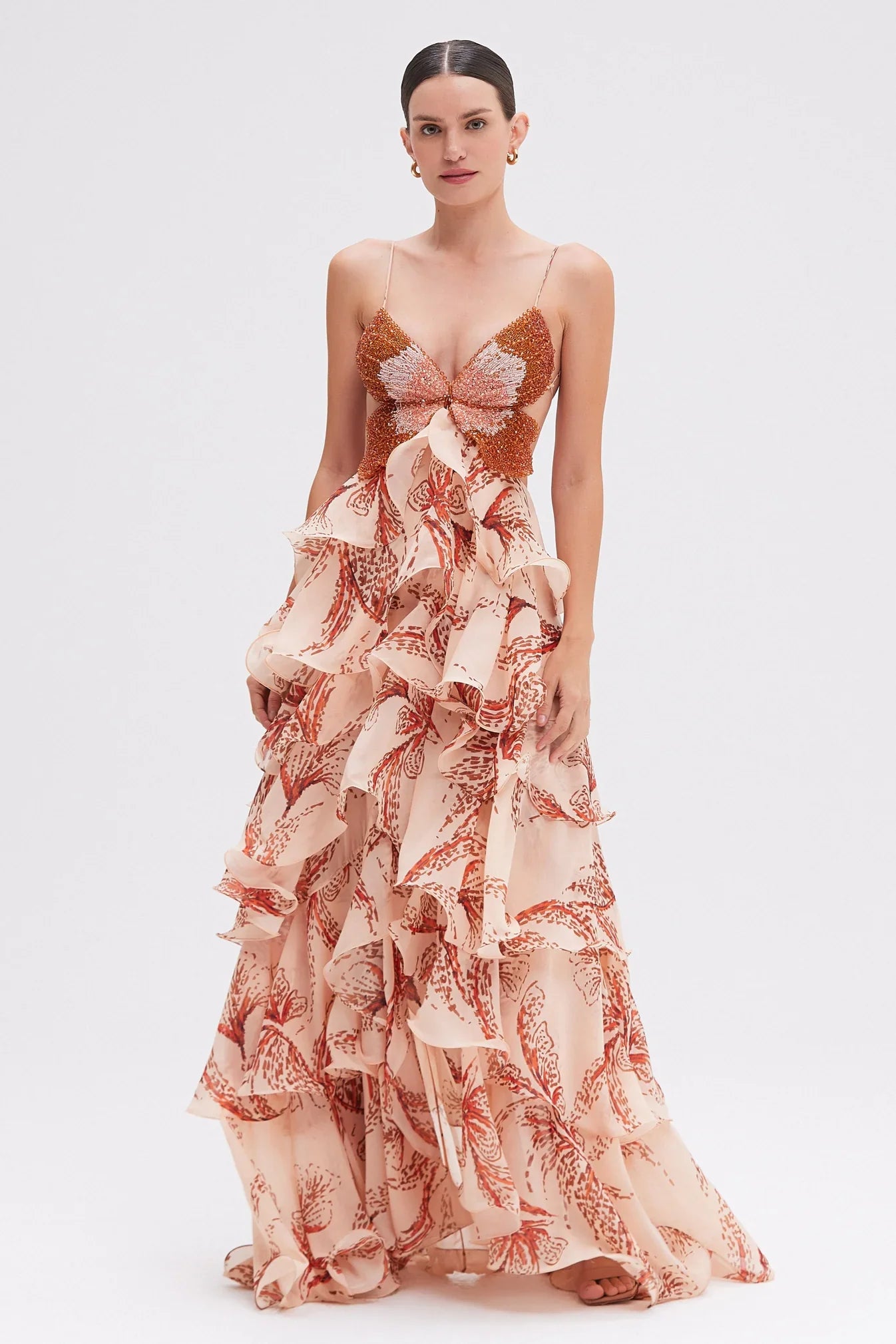 Sienna Ruffle Gown – Sunset Blossom