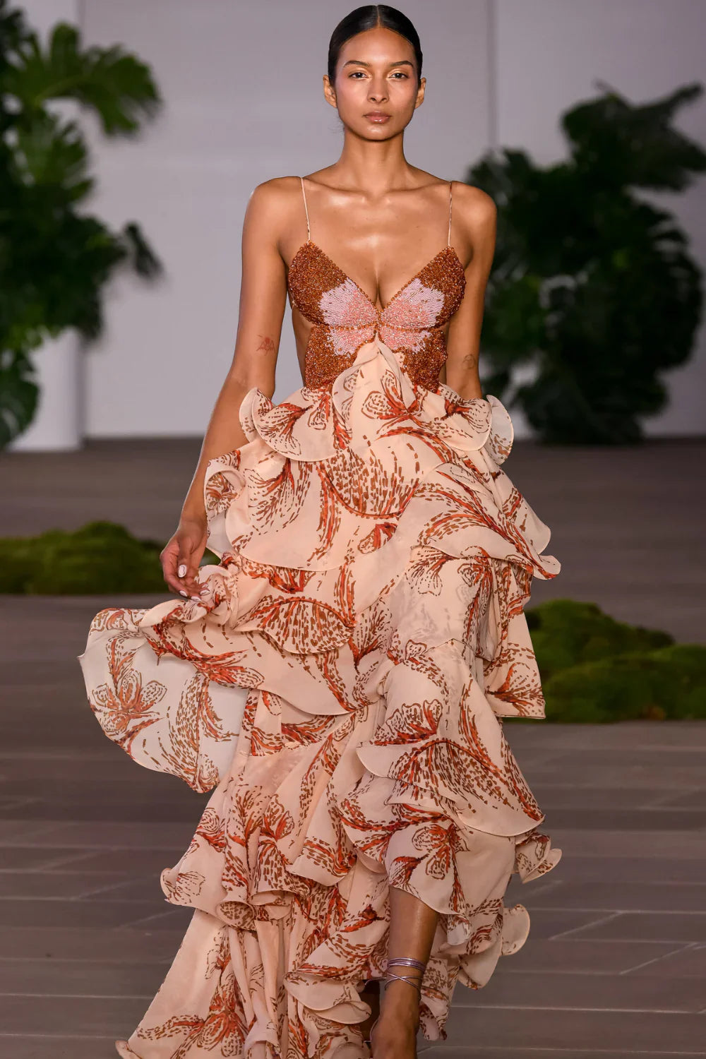 Sienna Ruffle Gown – Sunset Blossom