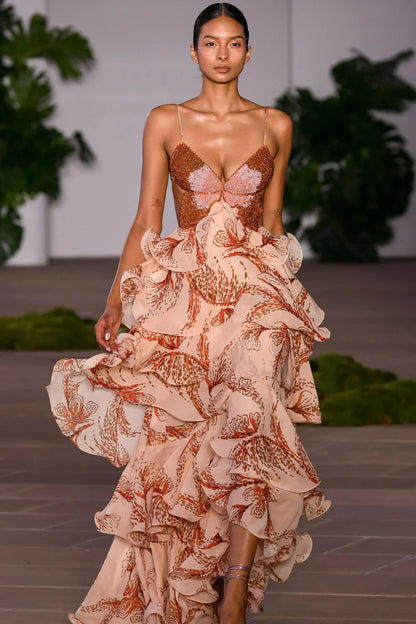 Sienna Ruffle Gown – Sunset Blossom