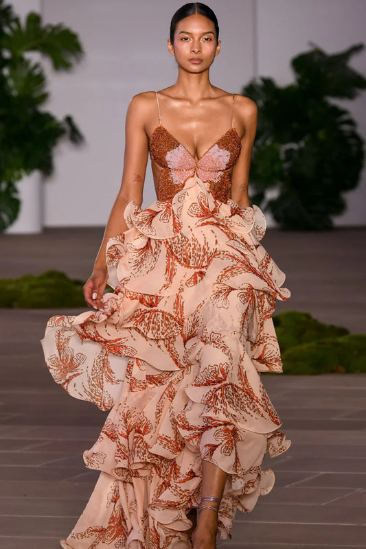 Sienna Ruffle Gown – Sunset Blossom