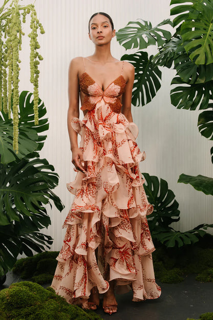 Sienna Ruffle Gown – Sunset Blossom