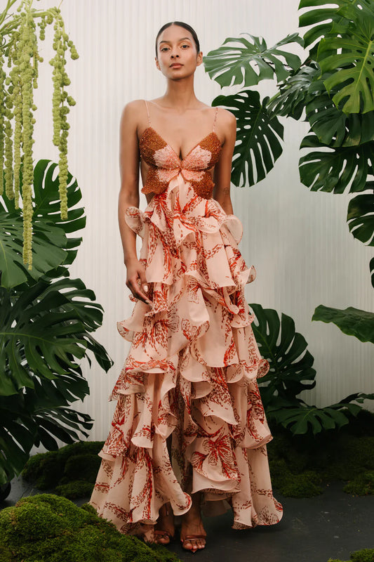 Sienna Ruffle Gown – Sunset Blossom